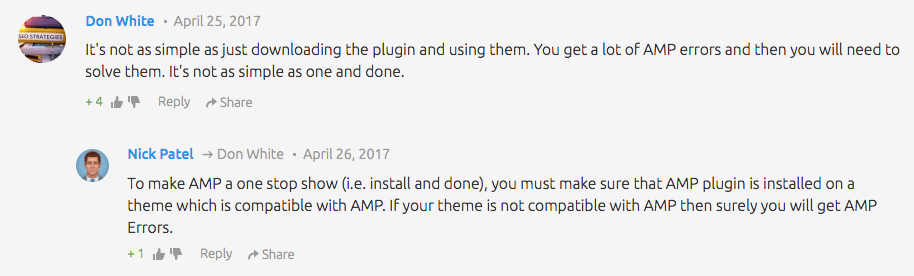 Example of Feedback left on Blog Post