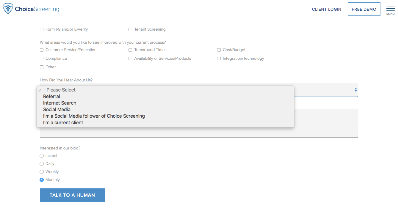 Example of a Contact Form Featuring a How Did You Hear About Us Dropdown