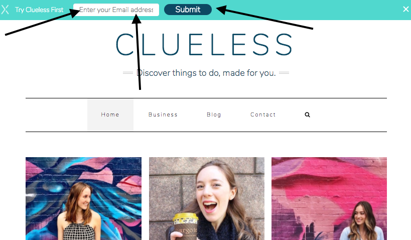 Welcome Bar on Clueless Website | Clickx.io