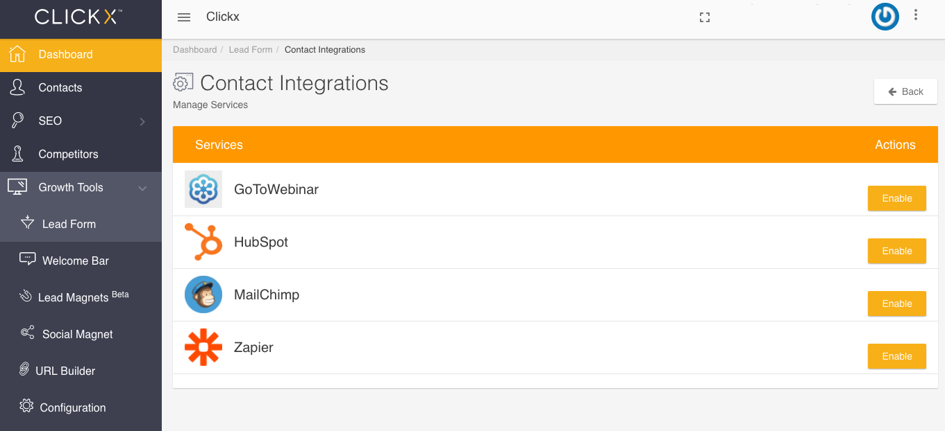 Clickx Contacts Email Integration