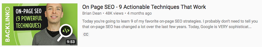 Example of a properly optimized YouTube video with targeted keywords in the title.