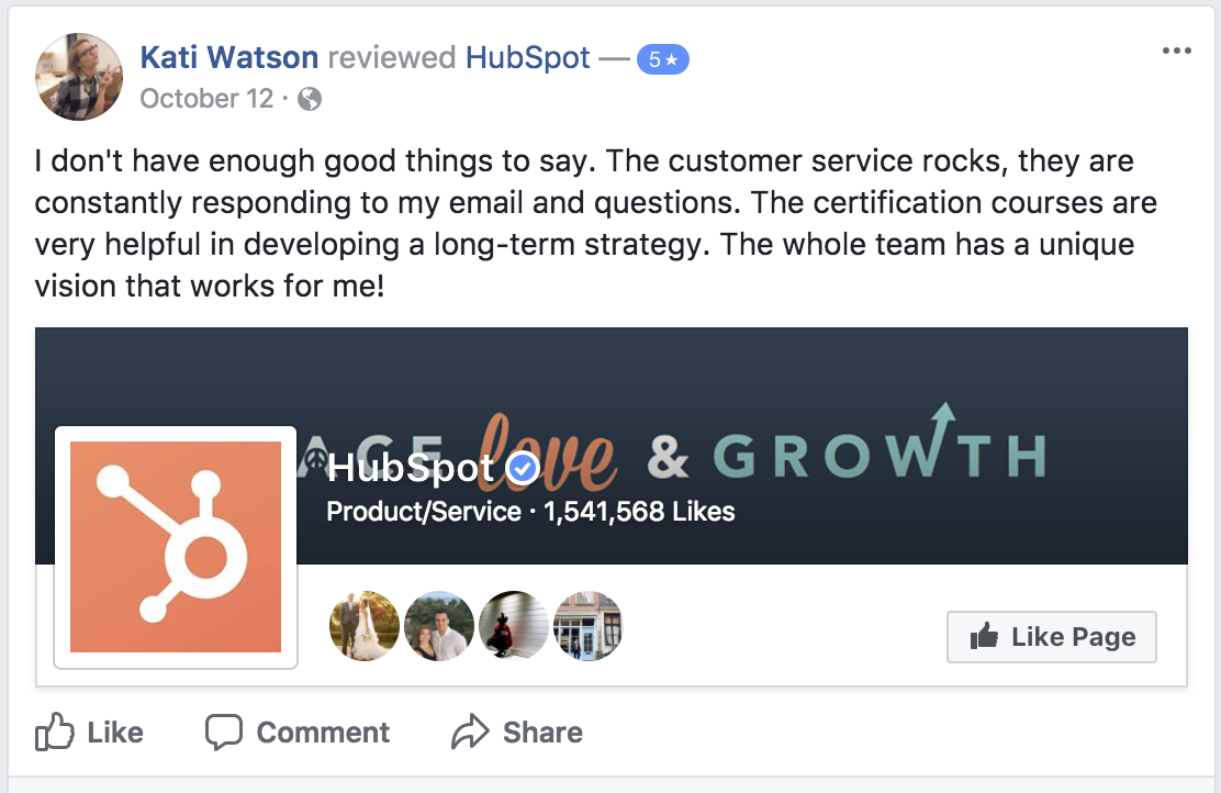 Example of a customer review left on social media.