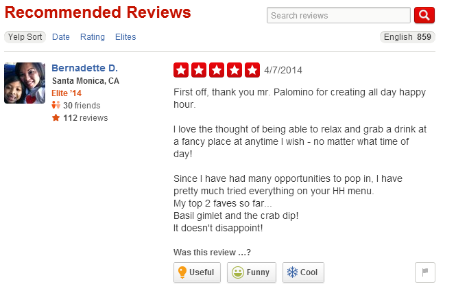 An example of a Yelp review.