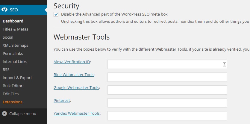 options for yoast wordpress seo