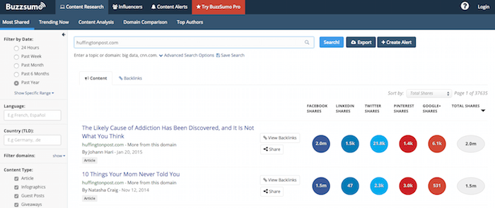 Search your own site, or the site of a competitor, to understand what content your audience loves to share.