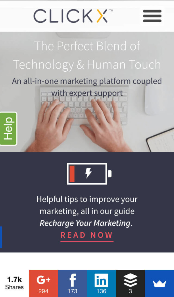 Clickx website on mobile