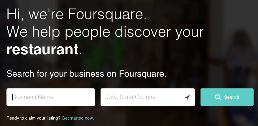 Search form for finding a business on Foursquare