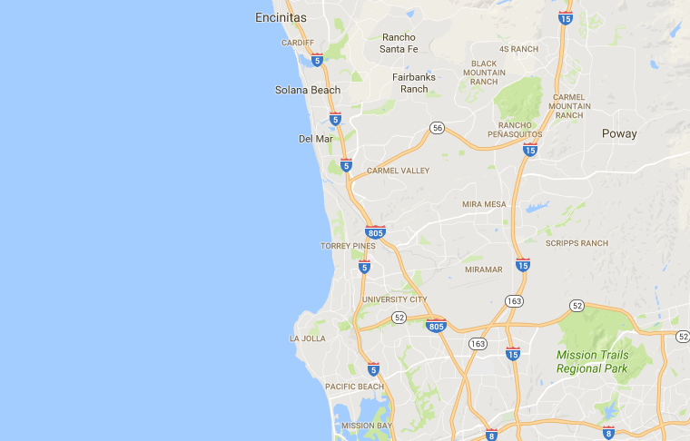 Google Maps featuring San Diego neighborhoods.