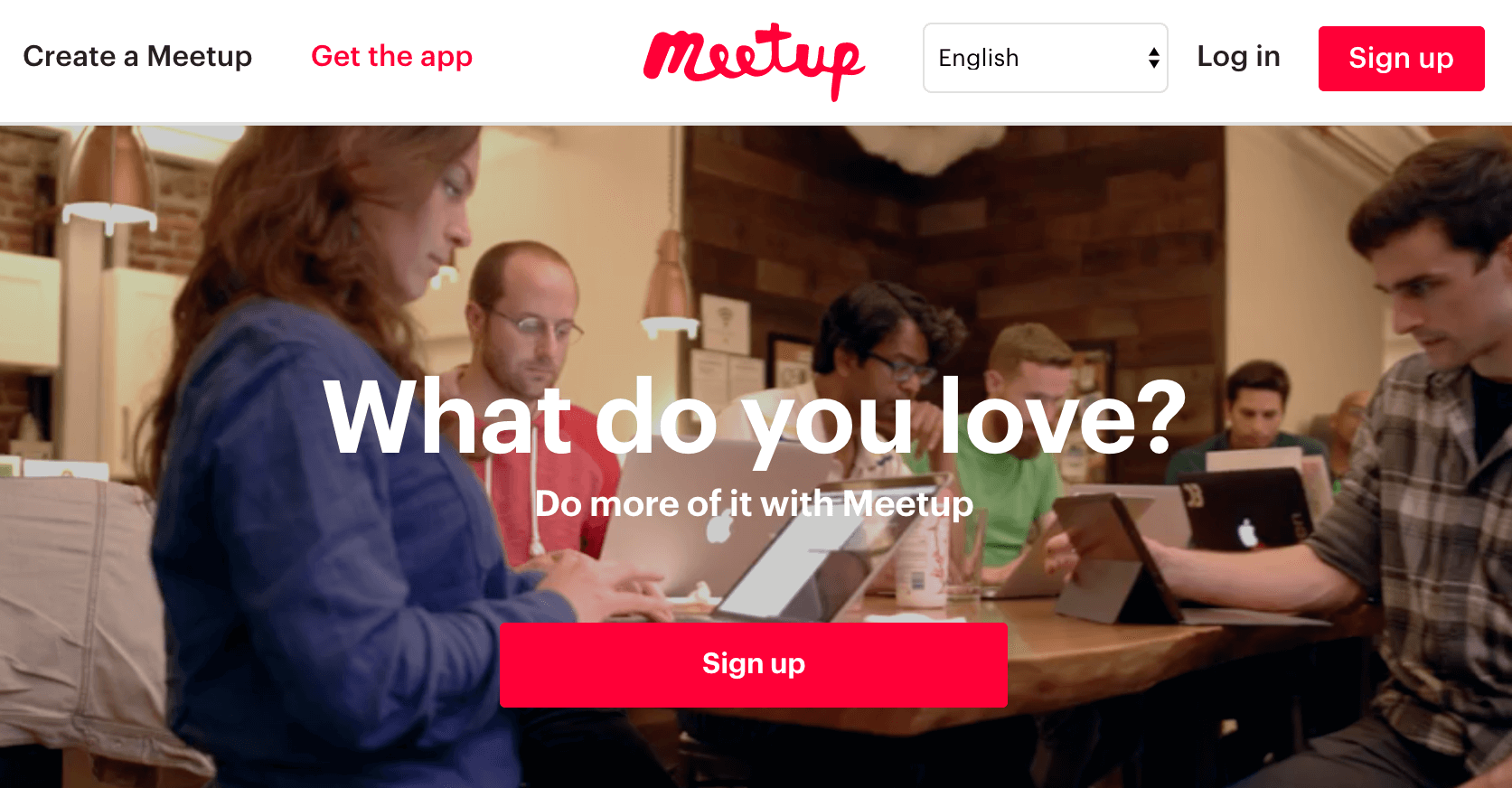 The Meetup homepage