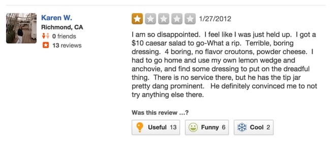 Negative Yelp review