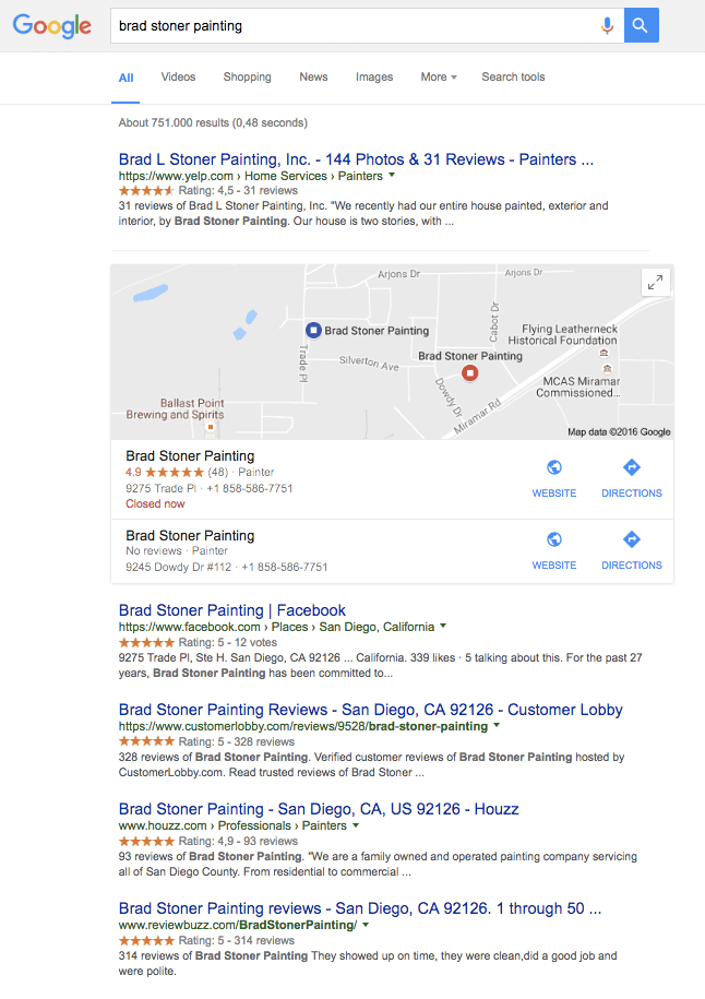 Example of rich snippets creating a positive visual for a local business in SERPs.