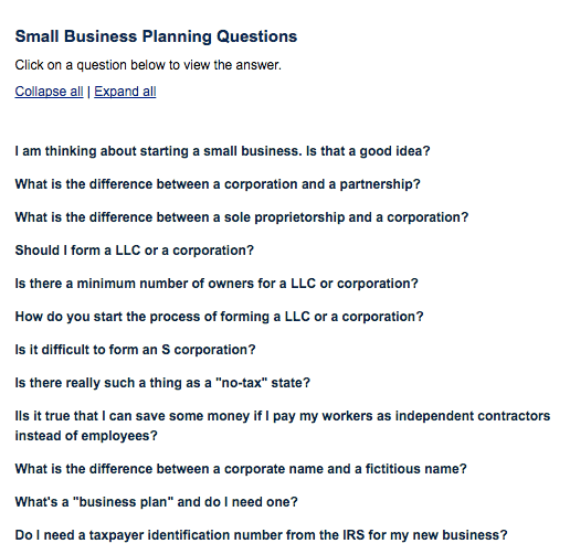 An example of a FAQ page.