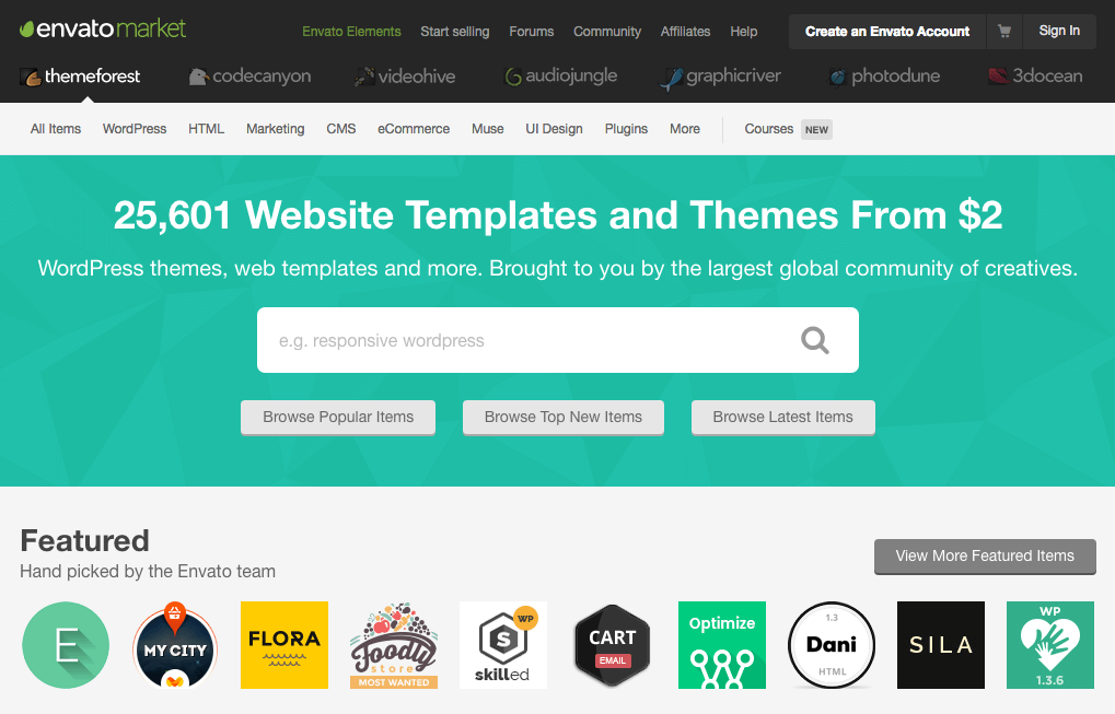 Screenshot of the Themeforest theme directory