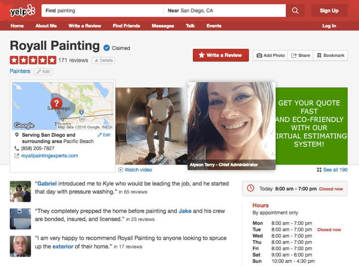 A screenshot of Yelp, a popular third-party review site.