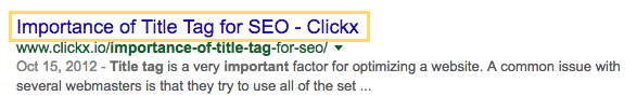 Screenshot of a Google search result, highlighting the title tag