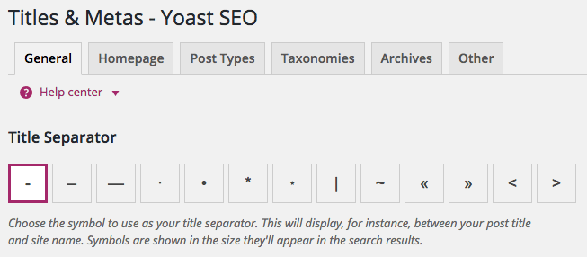Screenshot of Titles & Metas section in Yoast SEO