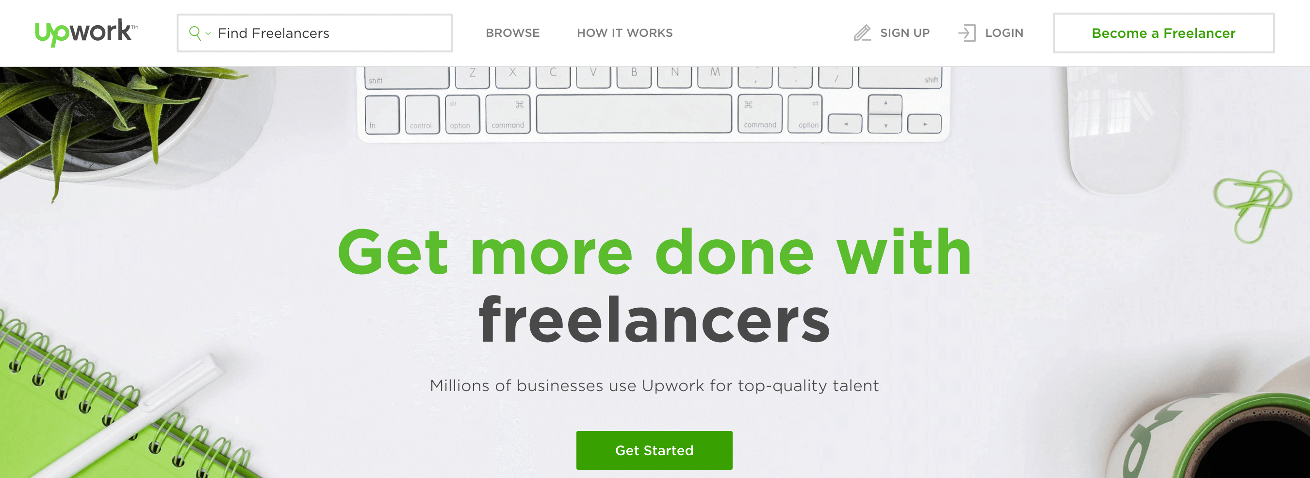 The Upwork home page.