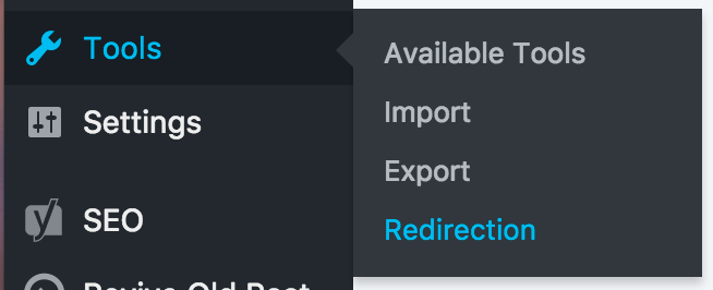 Screenshot of the WordPress redirection menu
