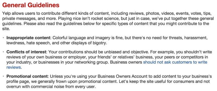 Yelp Content Guidelines