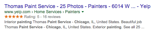 Rich snippets example from Yelp.com