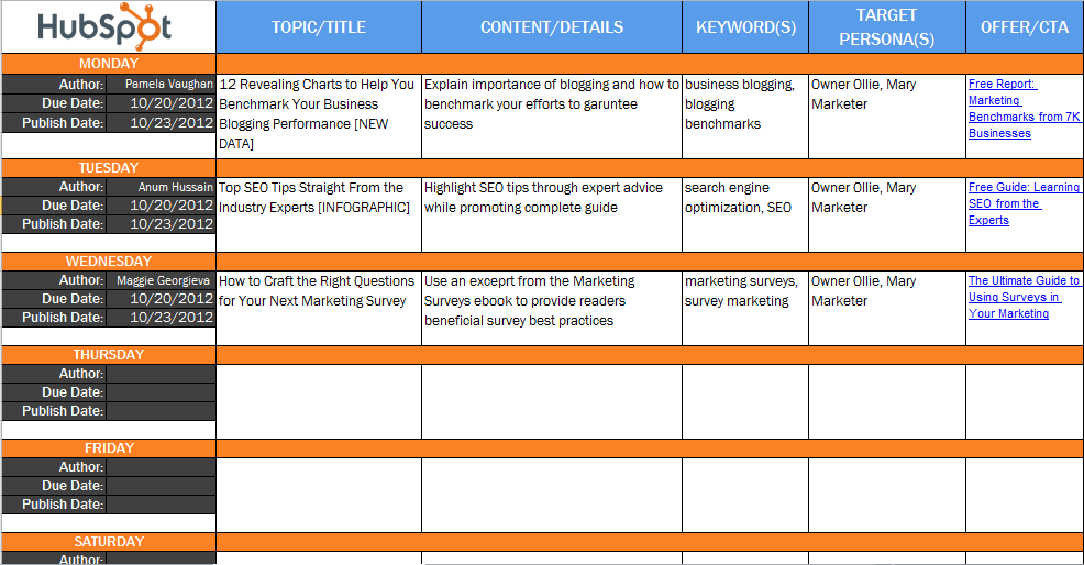 Editorial Calendar