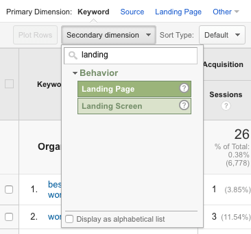 Choosing a secondary dimension in Google Analytics