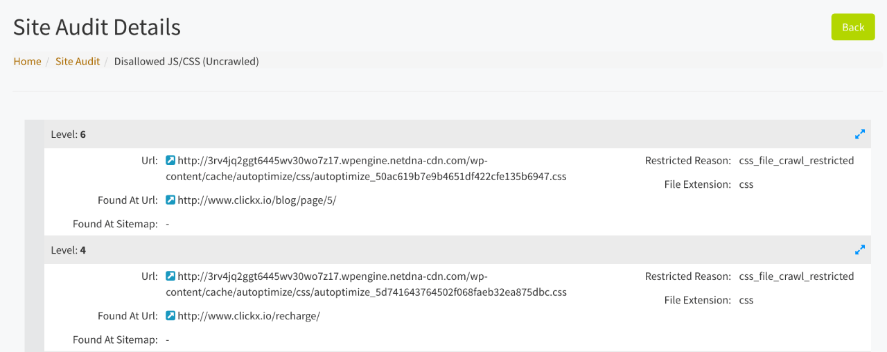 Screenshot of disallowed scripts in the Clickx App