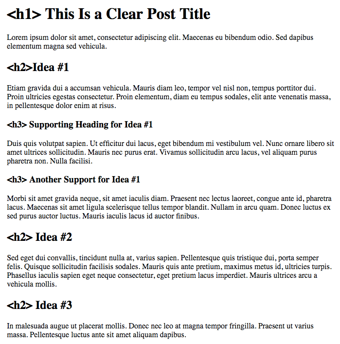 Screenshot of using headings to structure a post