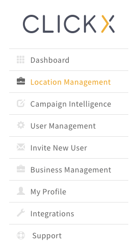 The Clickx App Location Management Menu