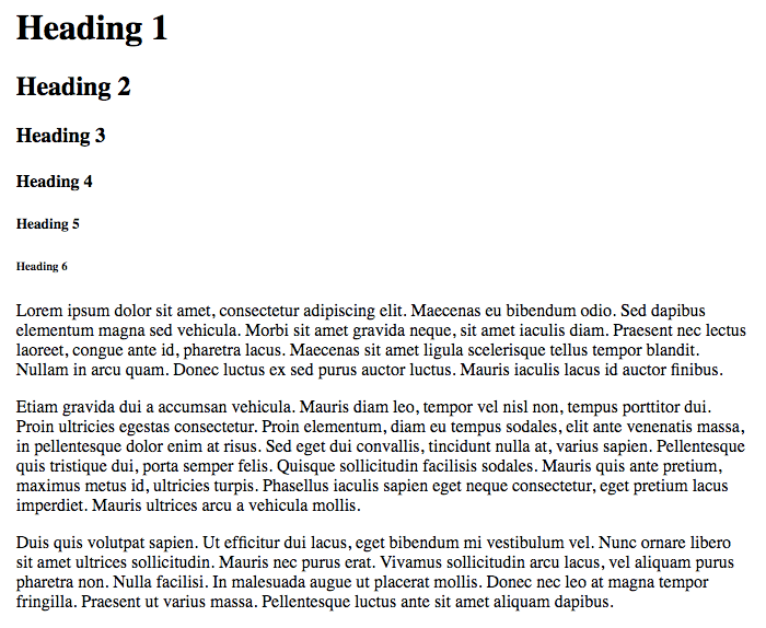 Screenshot of minimal HTML headings
