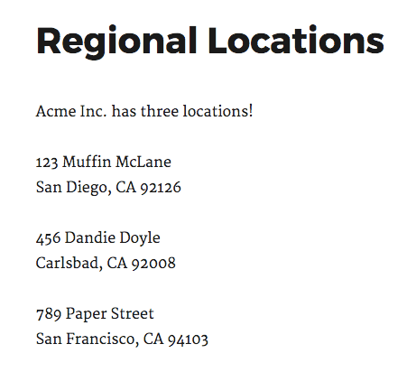 Example of a regional locations page