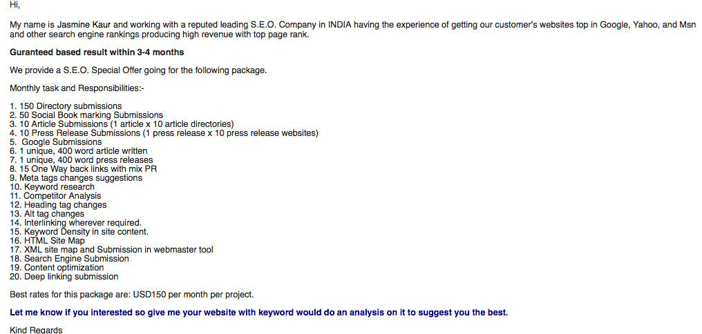 seo email spam outreach