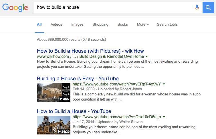 Example of videos in Google search