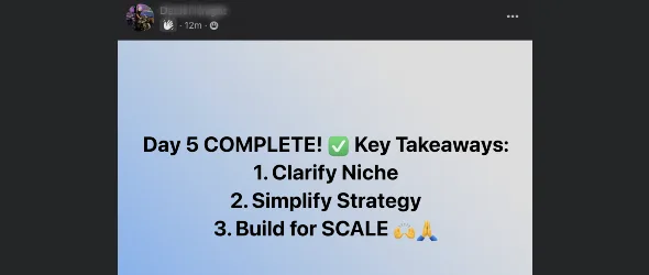 Testimonial screenshot from Clickx SCALE member