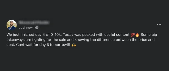 Positive client review of Clickx coaching program