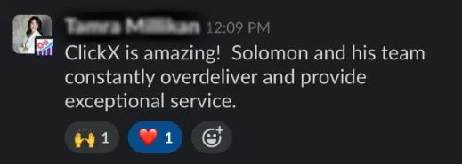 Social media testimonial from Clickx client