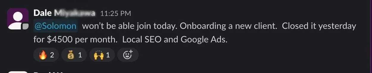 Client testimonial screenshot — Clickx agency program